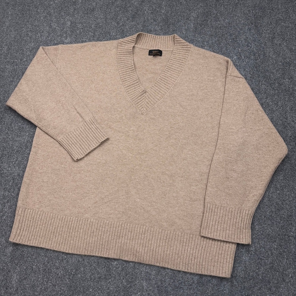 Quince Mongolian Cashmere Oversized V-Neck Sweater Women's Large Oatmeal Soft